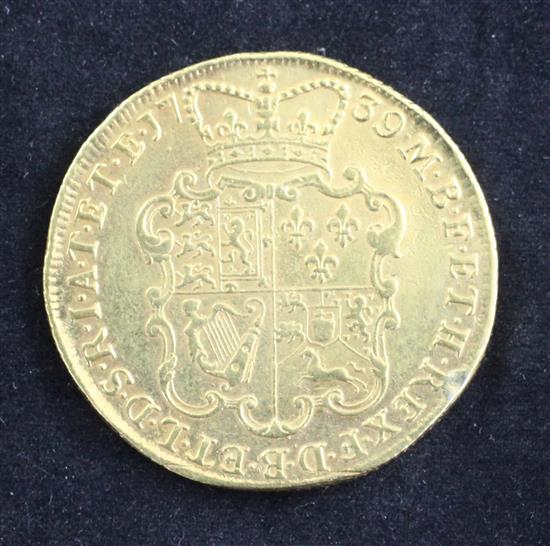 A George II gold two guineas, 1739,